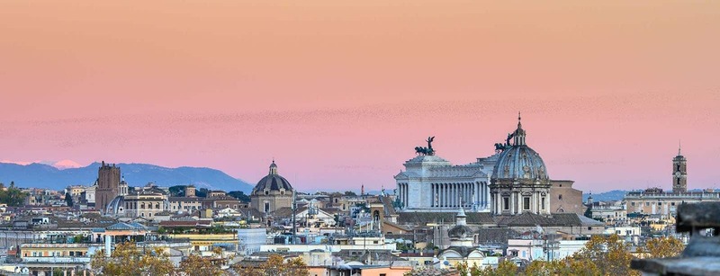 Skyline of Rome at sunrise.