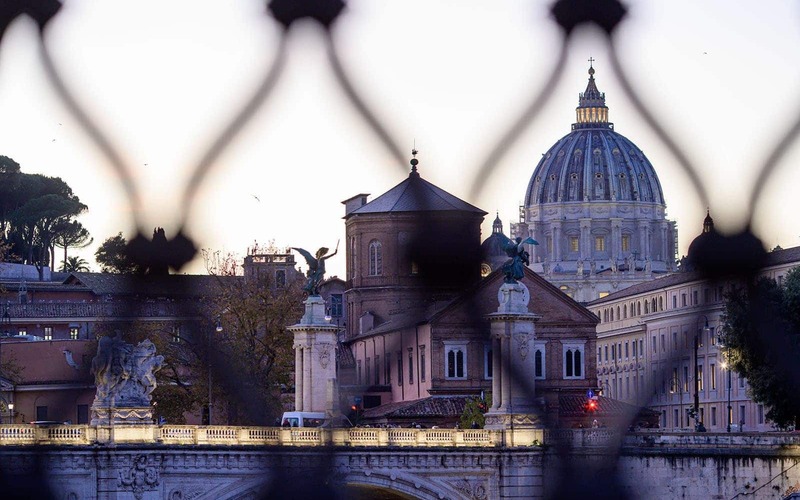 St. Peter's Basilica seen through a blurred fence.