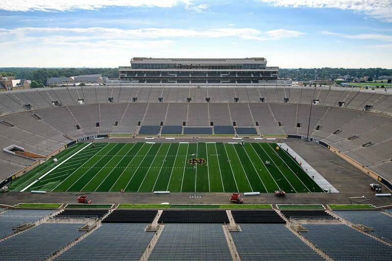 Field turf replacement in Notre Dame Stadium.