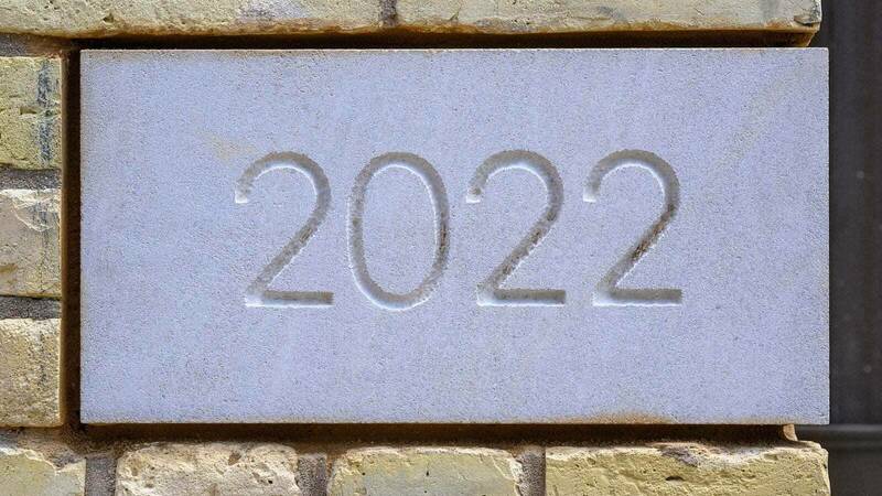 2022 Date in stone for the west addition to Sorin College.